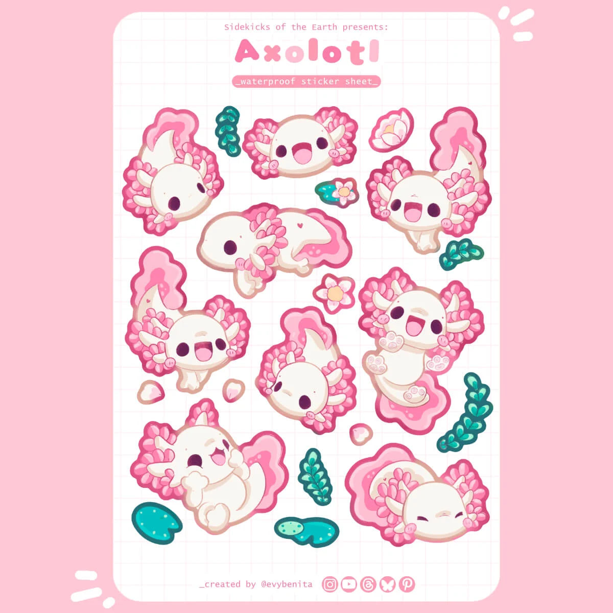 Leucistic Axolotl Sticker Sheet