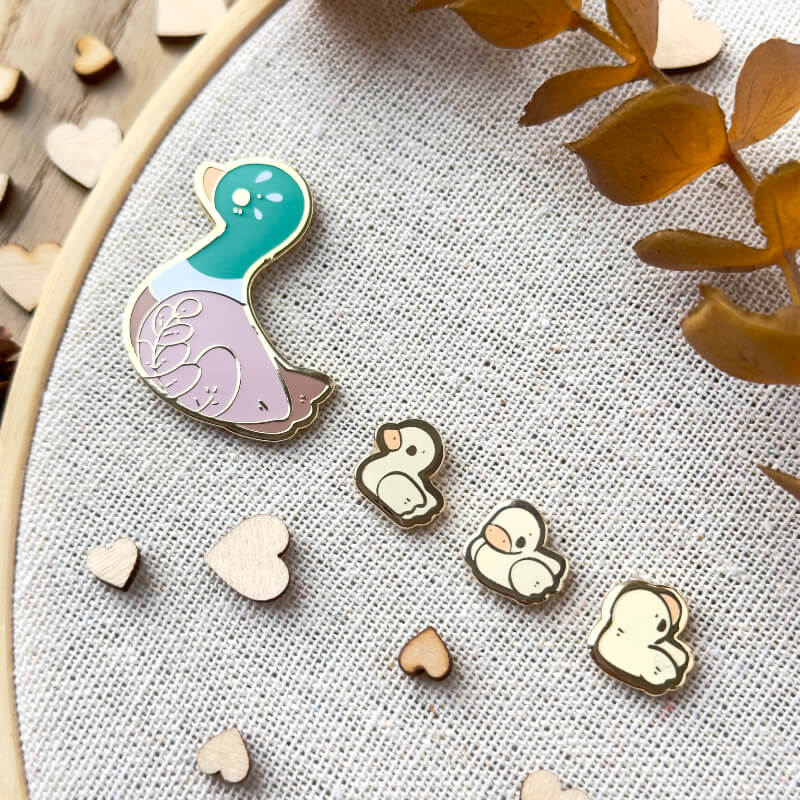 Cozy Duck Family Enamel Pin Set