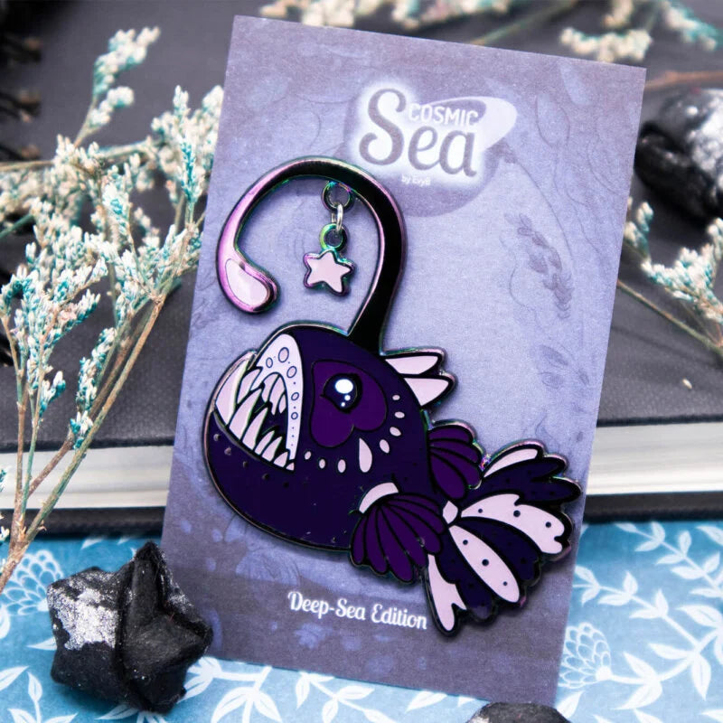 Cosmic Anglerfish Enamel Pin with Star Dangle Charm