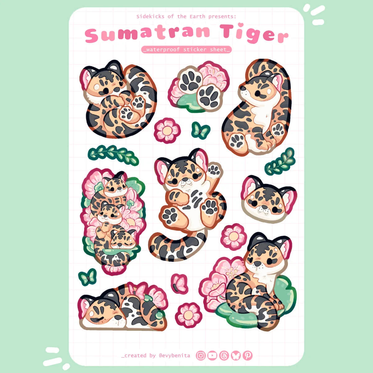 Sumatran Tiger Cub Vinyl Sticker Sheet