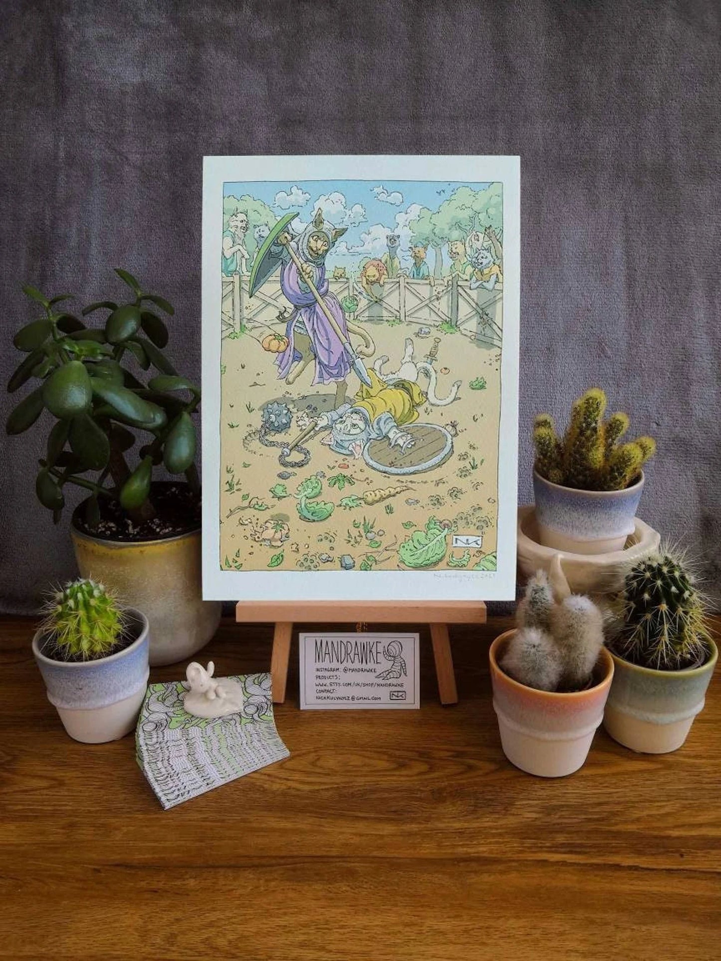 Moggy Melee A Medieval Cat Fight A4 Print