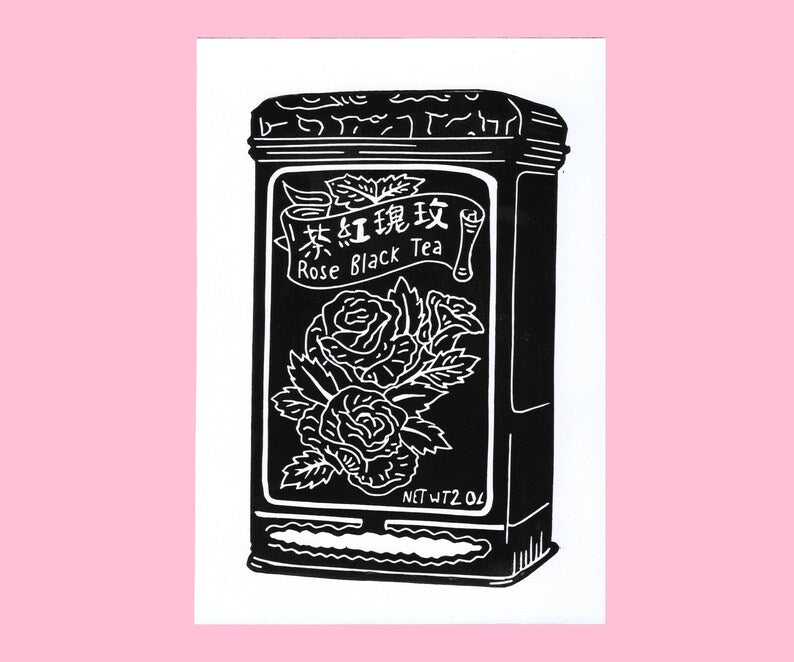 Rose Tea A5 Lino Print