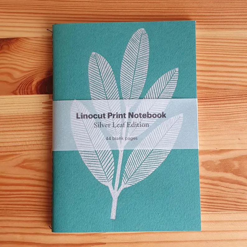 Silver Leaf Linocut A6 Notebook