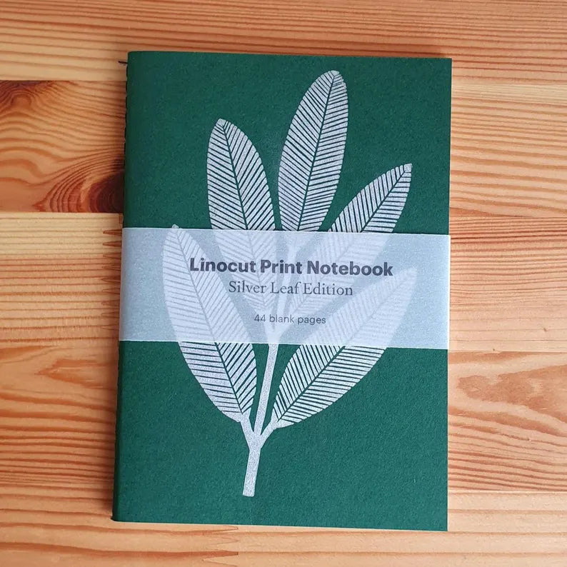 Silver Leaf Linocut A6 Notebook