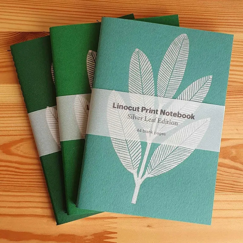 Silver Leaf Linocut A6 Notebook