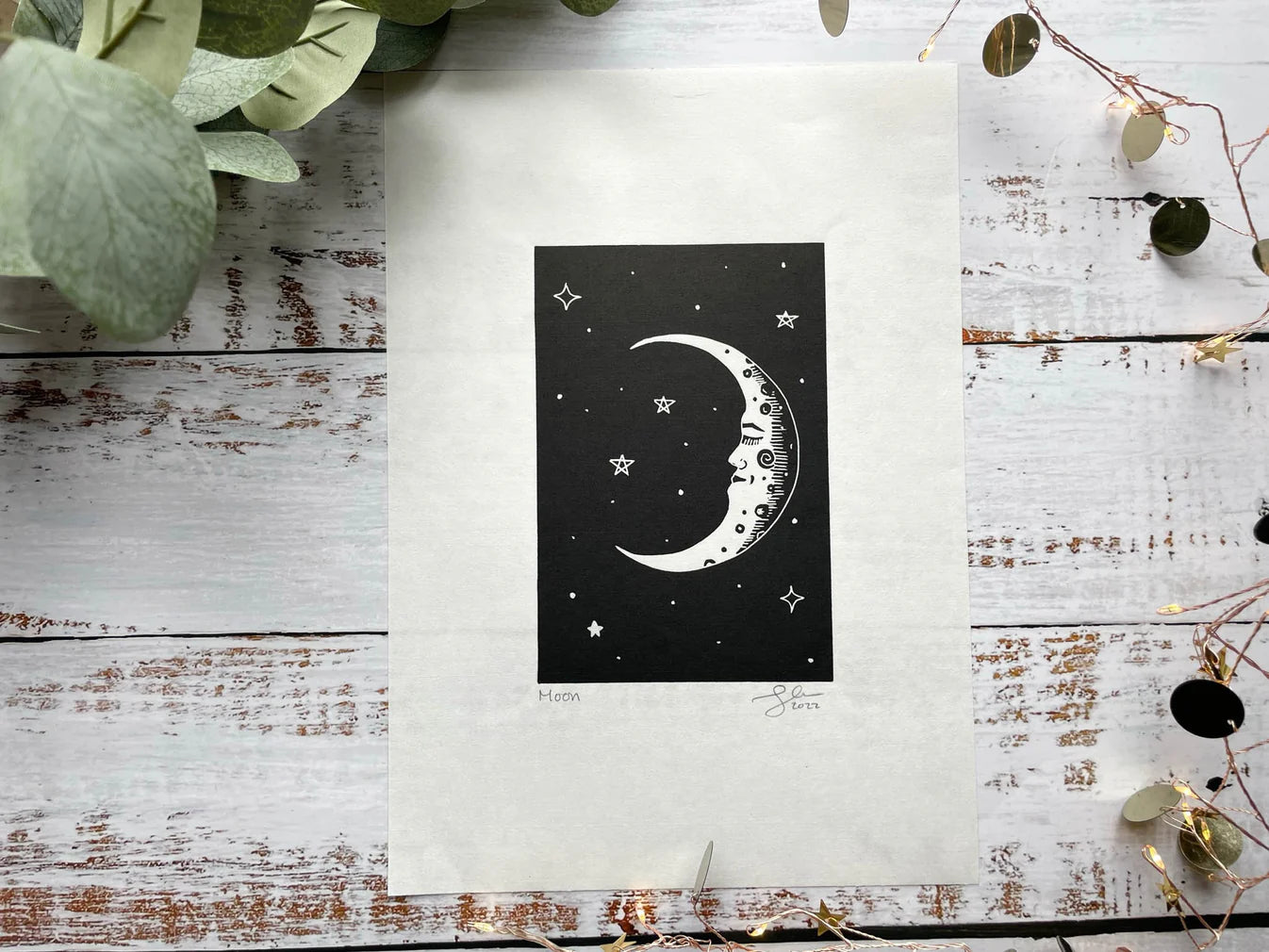 Moon A4 Lino Print