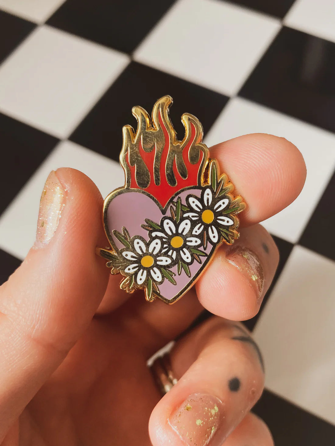 Flaming Heart Enamel Pin
