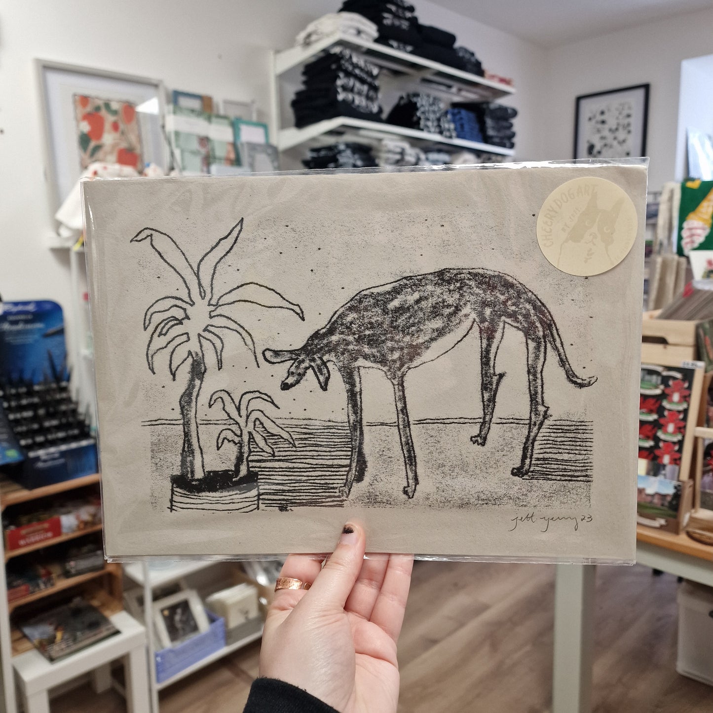 Greyhound With Plant A4 Print