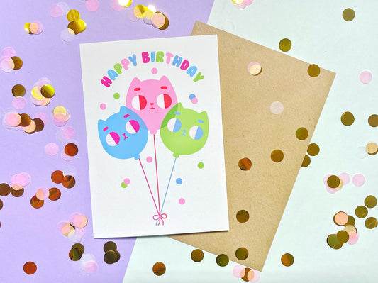 Birthday Cat Balloons Card