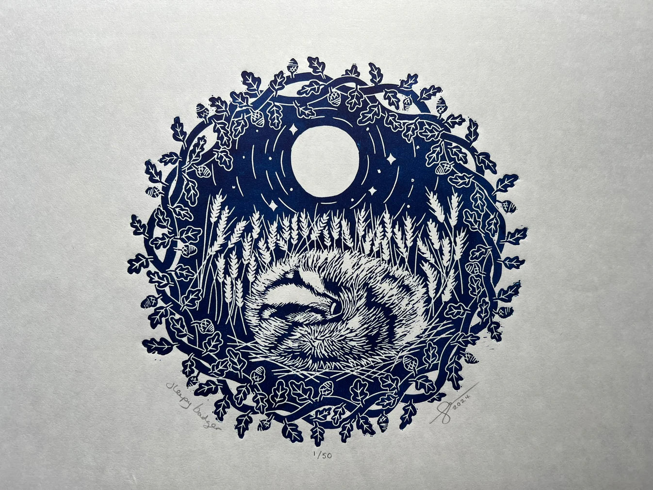 Sleepy Badger A3 Print