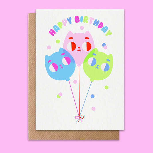 Birthday Cat Balloons Card