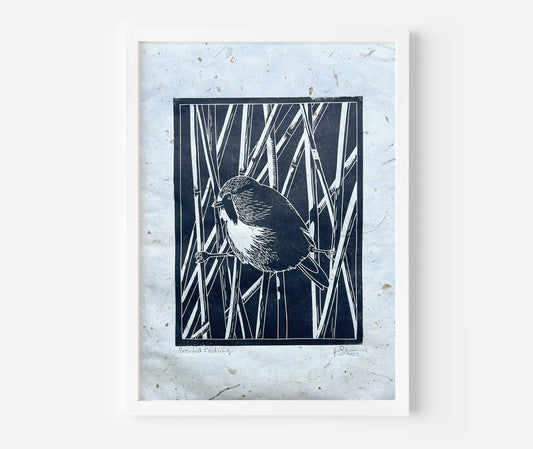 Bearded Reeding A4 Lino Print