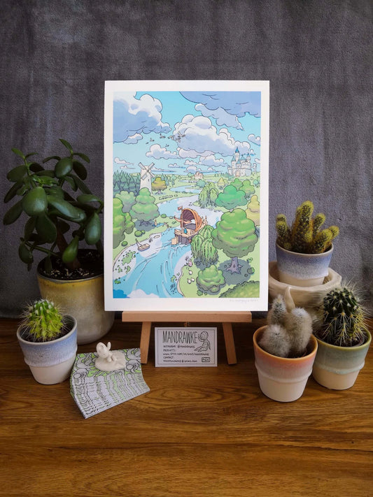 Clouds on the River's Surface A4 Print