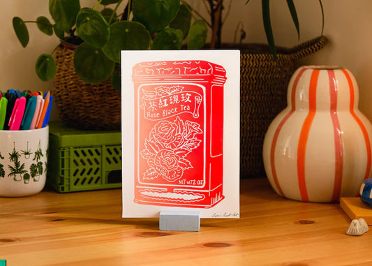 Rose Tea A5 Lino Print