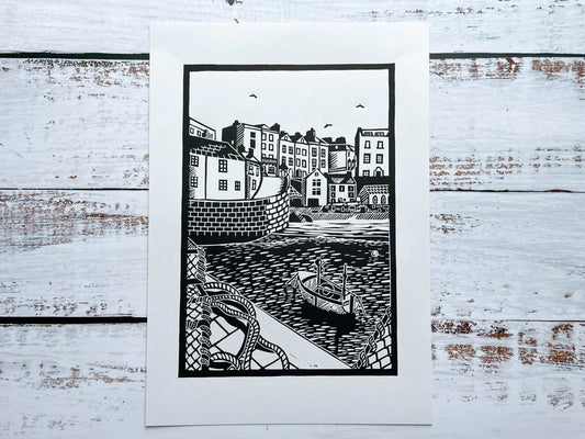 Tenby Harbour Black A4 Print