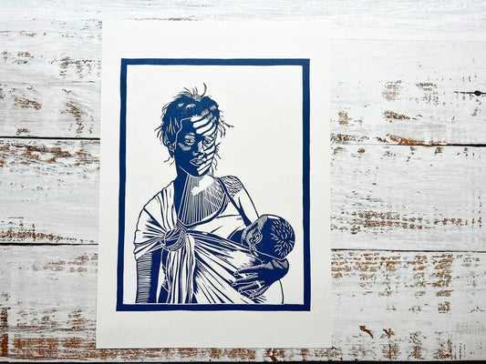 Mother And Baby In Sunlight A4 Print