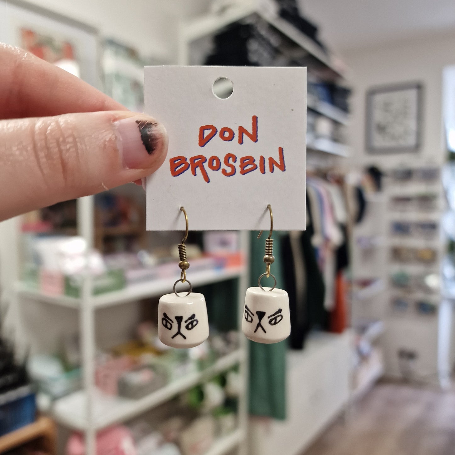 Angry Cat Ceramic Earrings